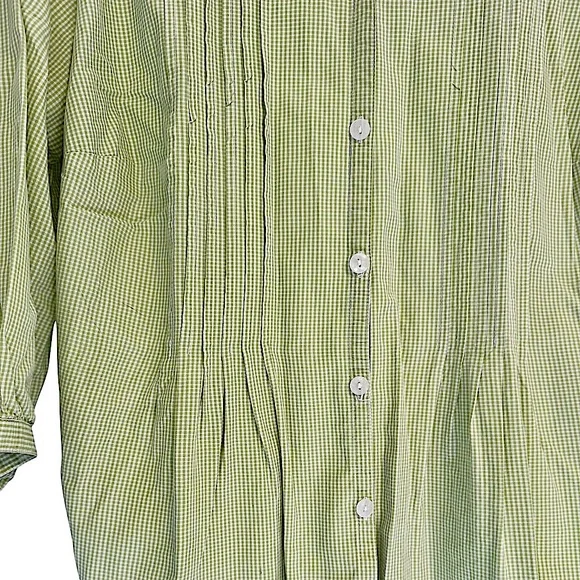 Avenue The Pleat Shirt Apple Green White Gingham Button Front 3/4 Sleeve 18/20 - Picture 5 of 14